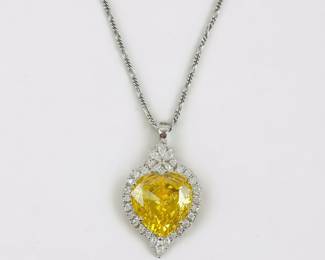 Sterling Yellow Quartz Heart Necklace