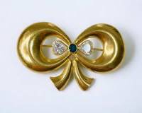 18K Gold Sapphire Bow Brooch