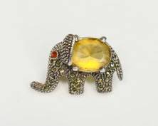 Sterling Marcasite Citrine Elephant Brooch