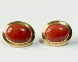 18K Coral Cabochon Earrings