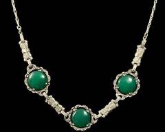 Sterling Chrysoprase Marcasite Necklace