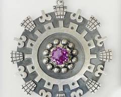 Sterling Amethyst Aztec Pendant