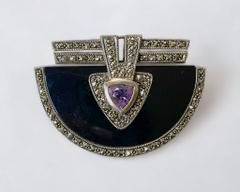 Heirloom 73 Sterling Marcasite Amethyst Art Deco Style Pin