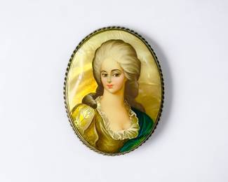 Fedoskino MOP Painted Brooch
