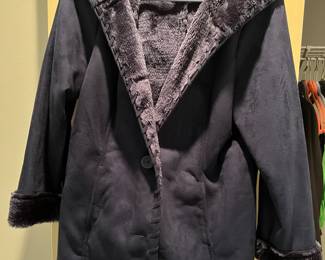 Black faux fur lined suede coat