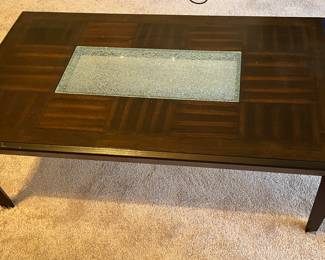 Coffee table with pebbled glass insert