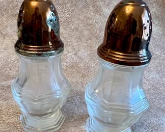 FB Rogers crystal salt & pepper shakers with silver plated tops