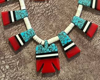 Southwestern mother of pearl and turquoise necklace and earring set