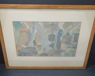 Industrial print, steel working, one of two. style of Edward Trumbell