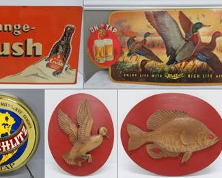 Large selection of beer, soda and Cracker Jack advertising