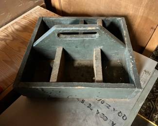 Green Painted Divided Wood Toolbox