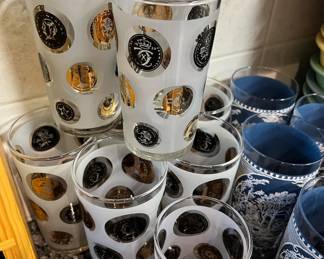 Set of 9 Libbey Frosted Black Gold Coin Tumblers