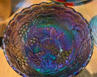 Large Amethyst Carnival Glass with Grape Design