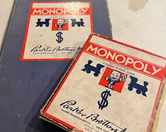  1936 Parker Brothers Monopoly Board Game Box with Wood Pieces