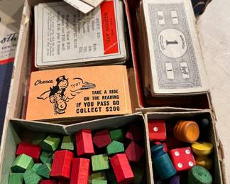 1936 Parker Brothers Monopoly Board Game Box with Wood Pieces