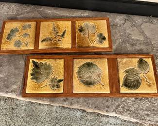 Two Sassuolo 3 Tile Trivets with Leaf Design - Made in Italy