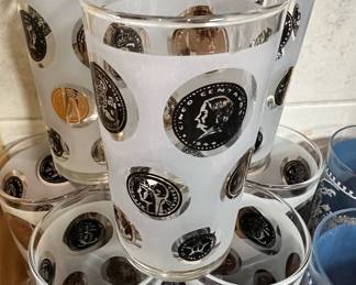 Set of 9 Libbey Frosted Black Gold Coin Tumblers