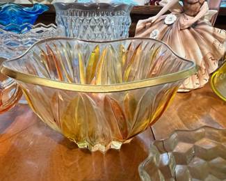 2z Yellow/Orange/Green Glass Bowl with Gold Rim - Made in Italy