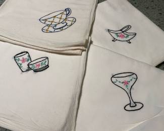 Embroidered Napkins with Tea Set Design