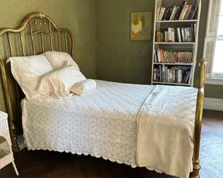 BRASS TWIN BED WITH BOOK SHELF