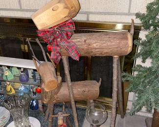 Rustic 3 Piece Carved Wood Reindeer