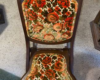 Victorian Style Wood Folding Rocking Chair with Velvet Floral Upholstery