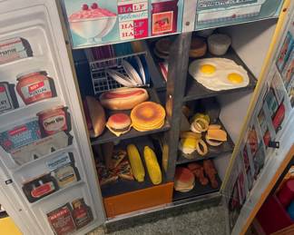 Sears Wolverine Rite Hite Harvest Gold Pretend Play Kitchen Set - Refrigerator, Oven, Microwave, Cabinet, Food & Dishes