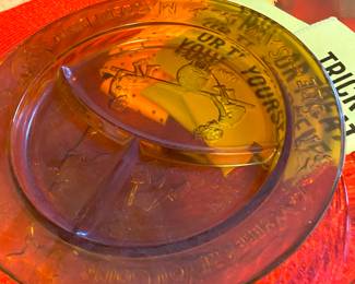 Tiara Glass See-Saw Margery Daw - Amber Child’s Divided Plate
