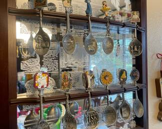 Country Store Metal Spoons Mirrored Wood Display Case