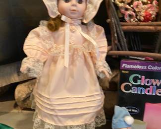 Anco Porcelain Doll with Pink & White Lace Dress