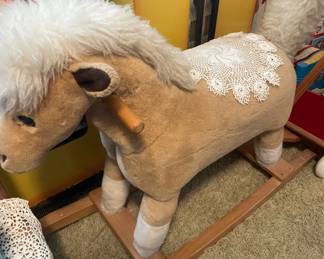 Plush Brown/White Rocking Horse