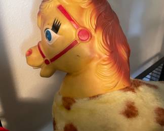 1960's Rubber Headed Plush Pony on Wheels