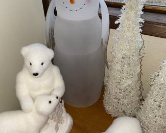 Frosted Glass Snowman Angel Decoration, Polar Bears With Snowflakes Decor