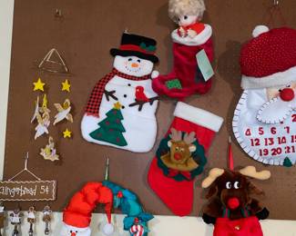 Hallmark Snowman Christmas Card Holder, Reindeer Themed Stocking, Plush Santa’s Best Reindeer, Felt Santa's Beard Wall Hanging Advent Calendar, Plush Santa Wreath