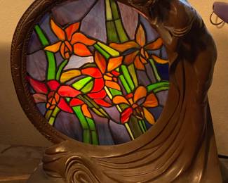 Victorian Style Stained Glass Figural Accent Lamp