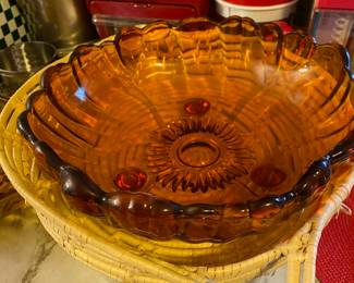 Indiana Amber Glass Sunflower Fruit Bowl