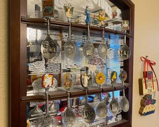 Country Store Metal Spoons Mirrored Wood Display Case