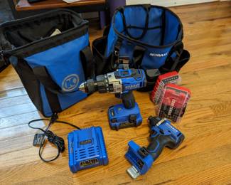 Like New Kobalt 24V set with drills and bits.