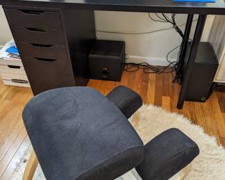 Ikea Desk (Interchangeable extra 2 legs included or use drawers as pictured). Klipsch Promedia 2.1 Computer speakers (Best sounding computer speakers I have owned). Desk Chair. Note: Computer and monitor not for sale.