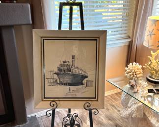 Framed Sketch of River Boat by Reeves