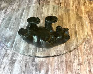 Glass Top Coffee Table with Black Bear Base