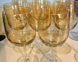 Set of 8 Amber/Clear Wine Glasses 