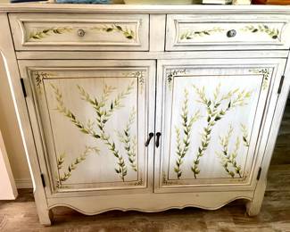 Distressed White Cabinet with Painted Floral Design