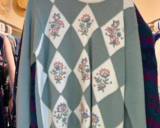 Pastel Argyle Floral Pattern Knitted Sweater