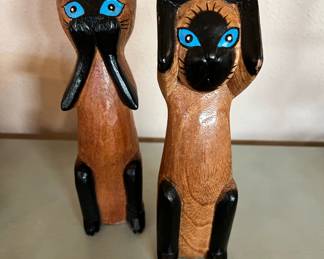 Wood Carved Siamese Cats - Speak No Evil, Hear No Evil