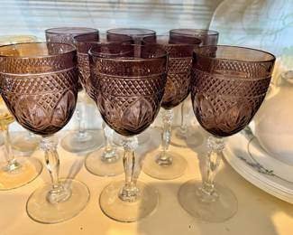 Set of 8 Cristal D'Arques Amethyst Goblets/Wine Glasses