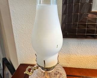 Oil Lamp with Crystal Base and White Painted Glass