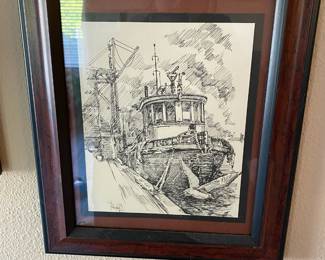 2 Framed and Matted Fishing Boat Prints by Roger Berghoff
