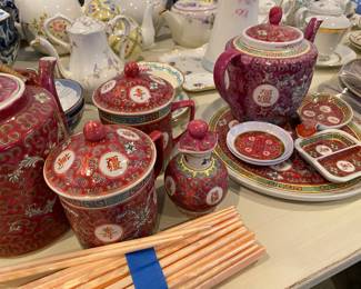 Chinese Pink Famille Rose Porcelain Tea Set