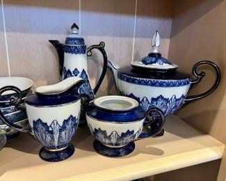 Bombay Company  Cobalt Blue/White Teapot, Footed Teapot, Sugar Bowl